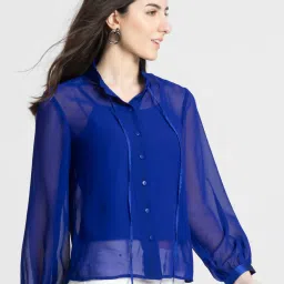 SHAYE Royal Blue Regular Fit Top With Inner image 3