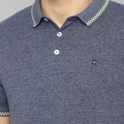 Louis Philippe Navy Cotton Slim Fit Self Pattern T-Shirt image 3