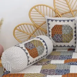 Living Roots Printed Blue 300 TC Cotton Single Diwan - Set of 8 image 3