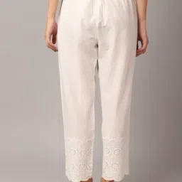 Cantabil Off White Cotton Embroidered Regular Fit Pants image 2