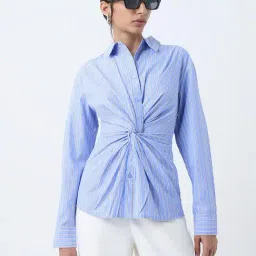 Wardrobe by Westside Blue Striped Shirt-image-87