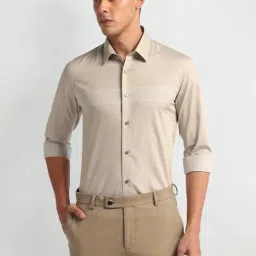 Arrow New York Beige Slim Fit Striped Shirt-image-83