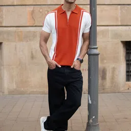 Powerlook SS25 Colourblocked Polo Collar Pure Cotton T-Shirt-picture-43