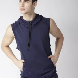 Fitkin Men Navy Blue Solid Hooded T-shirt-picture-26