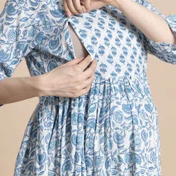 Gujari Women Floral Print Maternity Fit & Flare Maxi Dress image 5