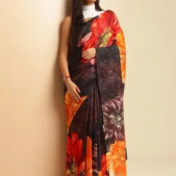navyasa by liva Black Printed Saree With Unstitched Blouse-picture-19