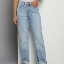 CALVIN KLEIN JEANS Blue Light-Wash Straight Fit High Rise Jeans-picture-39