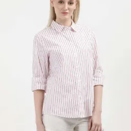 TOMMY HILFIGER White & Pink Cotton Striped Shirt image 4