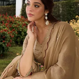 Indo Era Women Ethnic Motifs Embroidered Regular Mirror Work Pure Cotton Kurta with Trousers & With Dupatta-picture-23