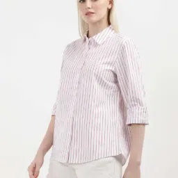 TOMMY HILFIGER White & Pink Cotton Striped Shirt image 3