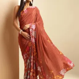 navyasa by liva Brown Printed Saree With Unstitched Blouse-picture-15