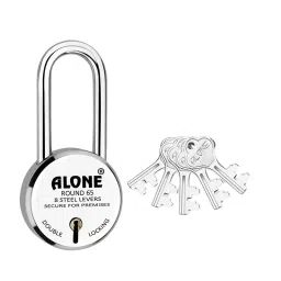 ALONE LOCKS 65 mm Round Alloy Steel Chrome 5 Keys Double Locking Padlock-image-64