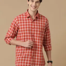 CAVALLO by Linen Club Orange Contemporary Fit Check Shirt-picture-14