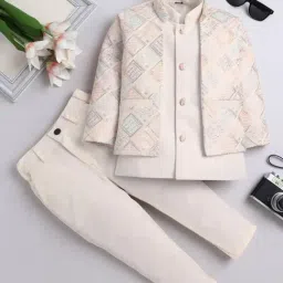 Fourfolds Boys Cream Embellished Suit Sets-image-38