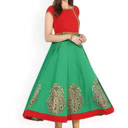 MBE Women Green & Red Solid A-Line Kurta-picture-37