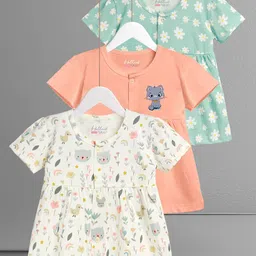HELLCAT Girls Pack Of 3 Printed Pure Cotton Fit and Flare Dress-image-28