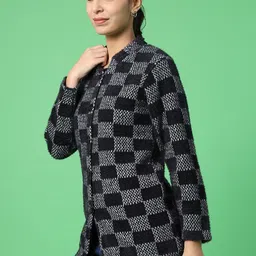 V-Mart Women Checked Cardigan with Fuzzy Detail image 3