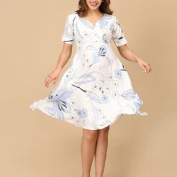 The Mom Store Bluer Than Bloom Women Floral Printed V-Neck Maternity Fit & Flare Dress image 1