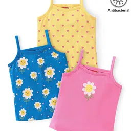 Babyhug 100% Cotton Knit Sleeveless Antibacterial Slips Floral Print Pack of 3 - Multicolor-picture-18