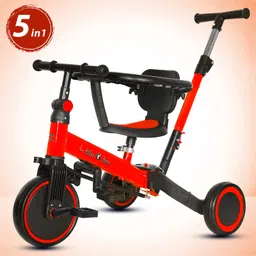 Little Olive The Most Advanced 5 in 1 Baby Cycle  Mini Marvel Tricycle with Adjustable Parent Handle - Red-image-15