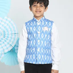 Vastramay Sleeveless Ikat Printed Nehru Jacket - Aqua Blue-picture-23
