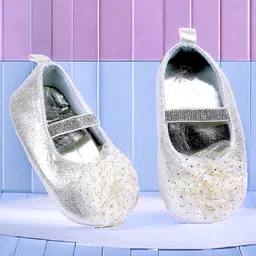 Baby Moo Floral Applique Shimmered Ballerinas - Silver Metallic-picture-23