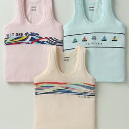 CUCUMBER Sinker Knit Sleeveless Nautical Theme Printed Vests Pack Of 3 - Light Pink Cream Light Blue-picture-8