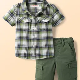 Babyhug Cotton Knit Half Sleeves Shirt & Shorts Set with Checks - Olive Green-picture-19