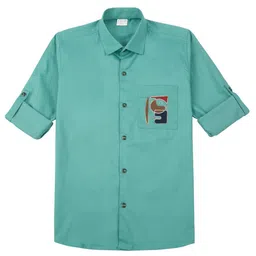 CAVIO Cotton Woven Full Sleeves Lets Go Play Text Back Embroidered Shirt - Green-picture-17