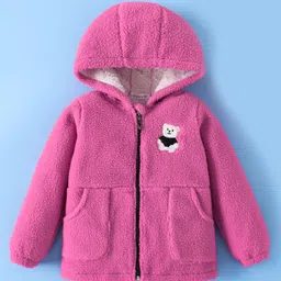 Mark & Mia Full Sleeves Fur Hooded Winter Jacket With Teddy Bear Embroidery - Fuchsia-picture-26