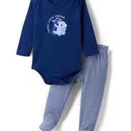 kookie kids india Kookie Kids Interlock Knit Full Sleeves Onesie & Bootie Leggings With Koala Print - Navy Blue-picture-31