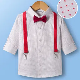 Mark & Mia Woven Full Sleeves Party Shirt With Bow & Suspender with Polka Dots - White-picture-11