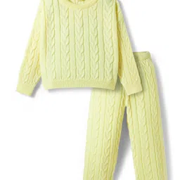 Babyhug Knit Full Sleeves Winter Wear Solid Color Top & Lounge Pant Set with Cable Knit Design - Limegreen-picture-10