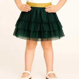JusCubs Cotton Woven Shimmered Ruffle Detailed Tutu Skirt - Green-picture-17