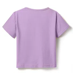 kookie kids india Kookie Kids Cotton Knit Half Sleeves Oversized T-Shirt with Floral Patch - Lilac image 2