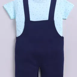 TOONYPORT Cotton Knit Cozy Days Text Printed Dungaree & Half Sleeves Tee Set - Navy Blue image 3
