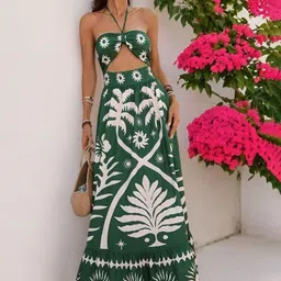 JC Mode Women Tropical Printed Smocked Halter Neck Maxi Dress-image-18