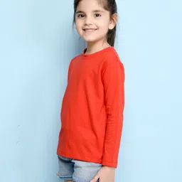 NUSYL Cotton Blend Full Sleeves Solid Tee - Red image 4