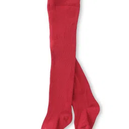 Babyhug Cotton Woven Half Sleeves Floral Printed Frock With Stockings & Bow Applique - Red & White image 4