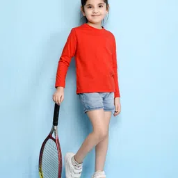 NUSYL Cotton Blend Full Sleeves Solid Tee - Red image 5