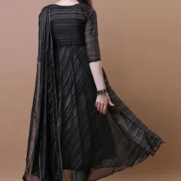 PMD Fashion Striped Round Neck Gotta Patti Anarkali Kurta With Dupatta image 5