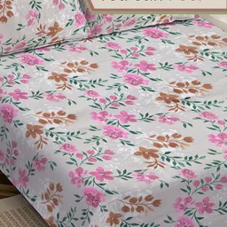 Myntra Elegant Homes Multicoloured Floral 300 TC King Size Bedsheet with 2 Pillow Covers image 3
