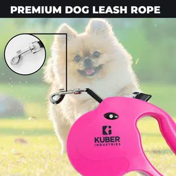 kuber industries Retractable Dog Leash|Automatic & Non-Slip Handle|Rose Red 15.5 cm Dog Strap Leash image 4