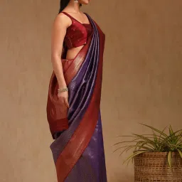 Soch Purple Silk Blend Zari Saree With Stitched Blouse image 3