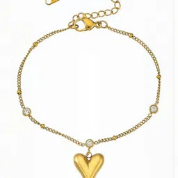 MYKI Stainless Steel Gold-Plated Crystals Studded Anti-Tarnish Heart Charm Bracelet image 5