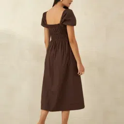 VIRGIO Brown Flared Fit Solid Dress image 2