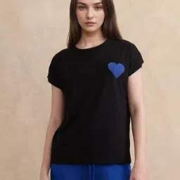 RAREISM Black Cotton Blend Solid Short Sleeves T-Shirt-image-24