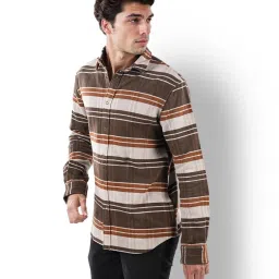 celio Celio* Brown Regular Fit Striped Shirt image 3