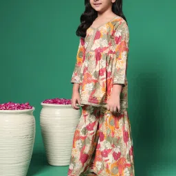 READIPRINT FASHIONS Kids Mustard & Pink Printed Kurti with Gharara image 3