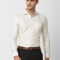 Peter England Beige Cotton Slim Fit Checks Shirts-picture-30